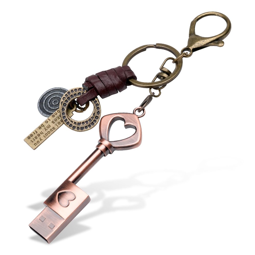16GB USB 2.0 Flash Drive, BorlterClamp Memory Stick Retro Metal Love Heart Key Shaped Thumb Drive with Keychain for Wedding/Gift Birthday/Graduation Gift