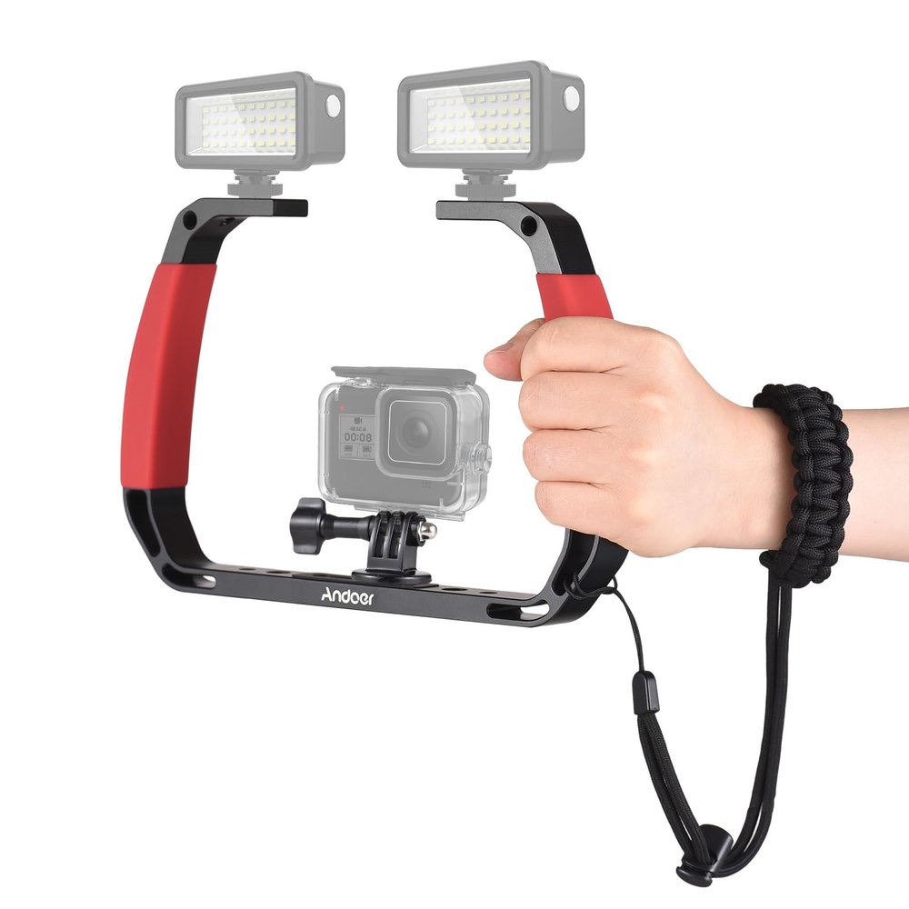 Andoer Cage Advanced Cage Kit Mounting Kit for Camcorder Aluminium Alloy Sports Camera Underwater Diving Rig Portable Stabilizer for Action Camera Cage Dive Rig, red