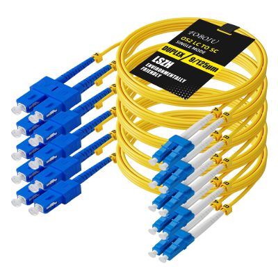 Foboiu 5 Pack OS2 Singlemode LC SC Fiber Patch Cable 3m, SC to LC SMF Fiber Optical Cables Duplex Jumper Patch Cords UPC/UPC, 9/125um, LZSH, 1G/10GB Yellow Jumper Cord 3 Meter(10ft)