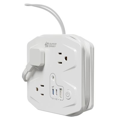 20W Travel Power Strip SUPERDANNY 3-Foot Wrap Up Extension Cord with 3 Outlets and 3 Fast Charging USBs, No Surge Protector Cruise Approved Portable Mini Travel Charger for Home Office Hotel, White