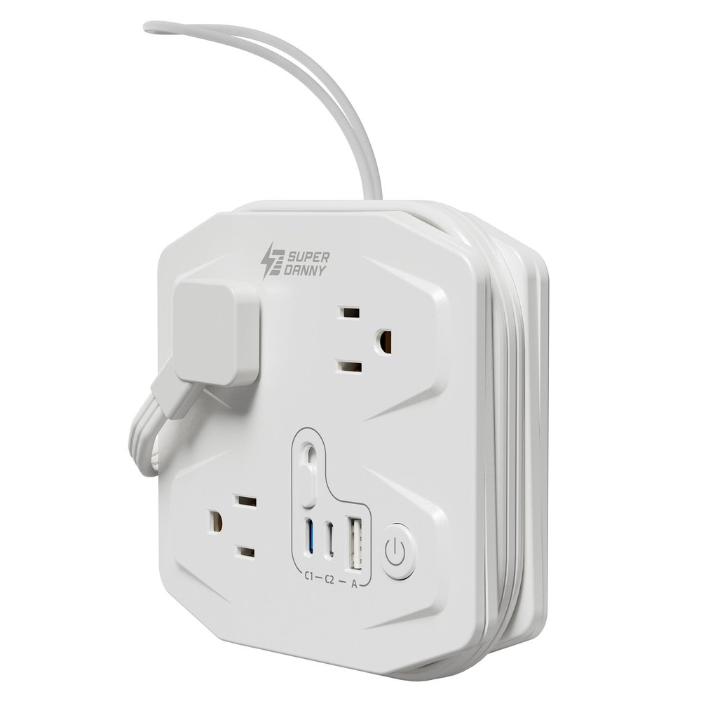 20W Travel Power Strip SUPERDANNY 3-Foot Wrap Up Extension Cord with 3 Outlets and 3 Fast Charging USBs, No Surge Protector Cruise Approved Portable Mini Travel Charger for Home Office Hotel, White