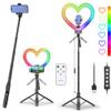Heart Ring Light, 13" Desk Ring Light with Extendable Selfie Stick Stand for Laptop Video Conference Lighting with Phone Holder Height Adjustable 47 Color Modes for Live Stream/Makeup Compatible view 1