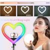 Heart Ring Light, 13" Desk Ring Light with Extendable Selfie Stick Stand for Laptop Video Conference Lighting with Phone Holder Height Adjustable 47 Color Modes for Live Stream/Makeup Compatible view 2