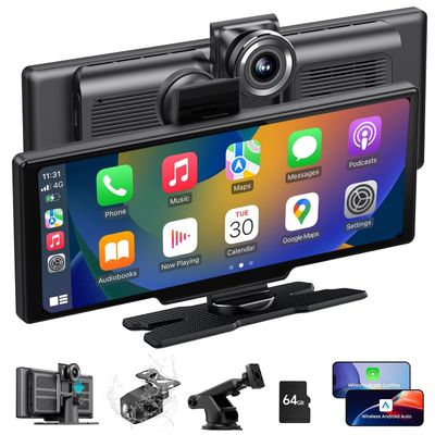CHOVE Wireless Apple Carplay Screen for Car, 10.26" Apple Car Play & Android Auto Screen,Touchscreen with Backup Camera,Dash cam,Support GPS,Siri/Google,Bluetooth,AUX,Mirror Link,Fit Most Vehicles