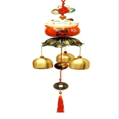 ZMQJEQANBG Wind Chimes Copper Bell Lucky Cat Wind Chime Shop Doorbell Hanging Decoration Creative Gifts Home Accessories Decoration Gifts for Garden Decor (Color : Red, Size : Three Bells)