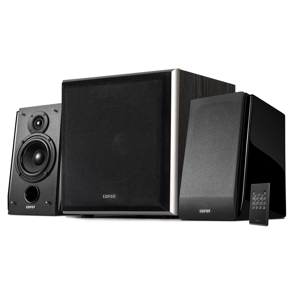 Edifier R1850DB Active Bookshelf Speakers with T5 Powered Subwoofer Bundle - 2.0 Studio Monitor Speaker Set with Bluetooth, Optical Input Line Out