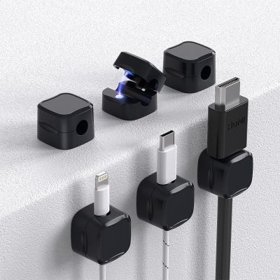 6 Pack Magnetic Cable Clips Cord Holder, Under Desk Cable Management, AORUICN Adhesive Wire Holder Keeper Organizer for Home Office Desk Phone Car Wall Desktop Nightstand
