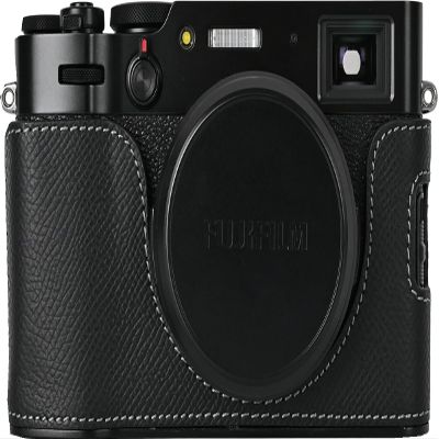 BMAOLLONGB X100V Case, Handmade Genuine Real Leather Metal Bottom Half Camera Case Bag Cover for Fujifilm X100V With Hand Strap (Black)