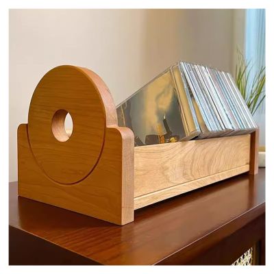 Tabletop CD Storage Display Rack, Wood Vinyl Record Albums Organizer Holder, Small Vintage DVD Holder Stand, for Home/Bedroom/Retail Store, No Assembly Required ( Color : Style A , Size : Hold 33 Reco