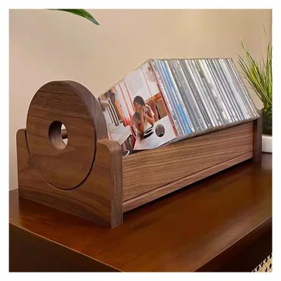 Tabletop CD Storage Display Rack, Wood Vinyl Record Albums Organizer Holder, Small Vintage DVD Holder Stand, for Home/Bedroom/Retail Store, No Assembly Required ( Color : Style B , Size : Hold 33 Reco