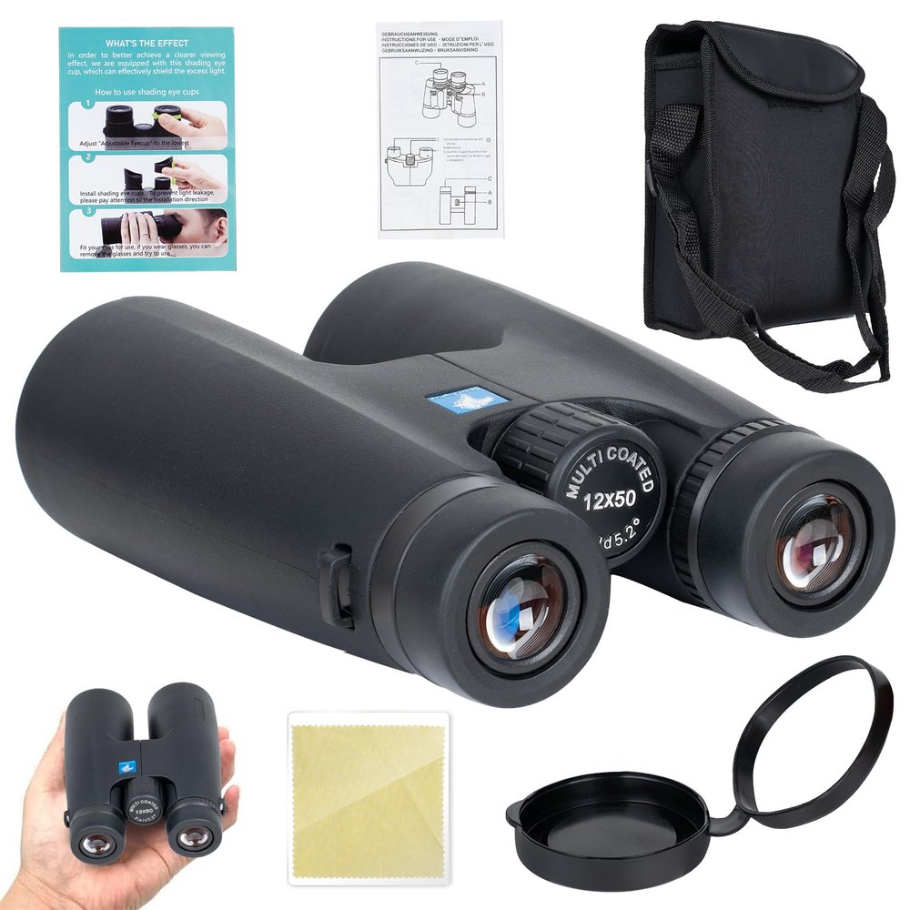 12x50 HD Binoculars for Adults High Powered, HD Large View Binoculars with Clear Low Light Vision, Lightweight Waterproof Binoculars for Bird Watching Hunting