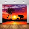 CORFOTO 8x6ft Fabric African Animals Backdrop Sunset Africa Safari Silhouette Background Elephant Wild Animals Backdrop for Photography Adults Portrait African Themed Party Safari Photo Booth Props view 1