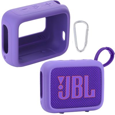 for JBL Go 4 Waterproof Bluetooth Speaker Silicone Cover Case, Portable Silicone Travel Case with Carabiner, Protective Skin Case (Purple Case) - co2CREA