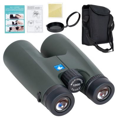 12x50 HD Binoculars for Adults High Powered, HD Large View Binoculars with Clear Low Light Vision, Lightweight Waterproof Binoculars for Bird Watching Hunting, Green