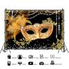 10x8ft Masquerade Backdrop Black and Gold Flowers Glitter Diamond Photography Background Masquerade Birthday Party Decoration Supplies Photo Booth Props Table Banner view 2
