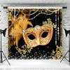 10x8ft Masquerade Backdrop Black and Gold Flowers Glitter Diamond Photography Background Masquerade Birthday Party Decoration Supplies Photo Booth Props Table Banner view 3