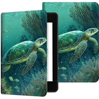 Case for 6" All-New Kindle (11th Generation 2022 Release Only), Slim PU Leather Folio Kindle Cover, with Auto Sleep and Wake & Adjustable Stand for Kindle 11th Gen 2022 Case 6", Green Turtle