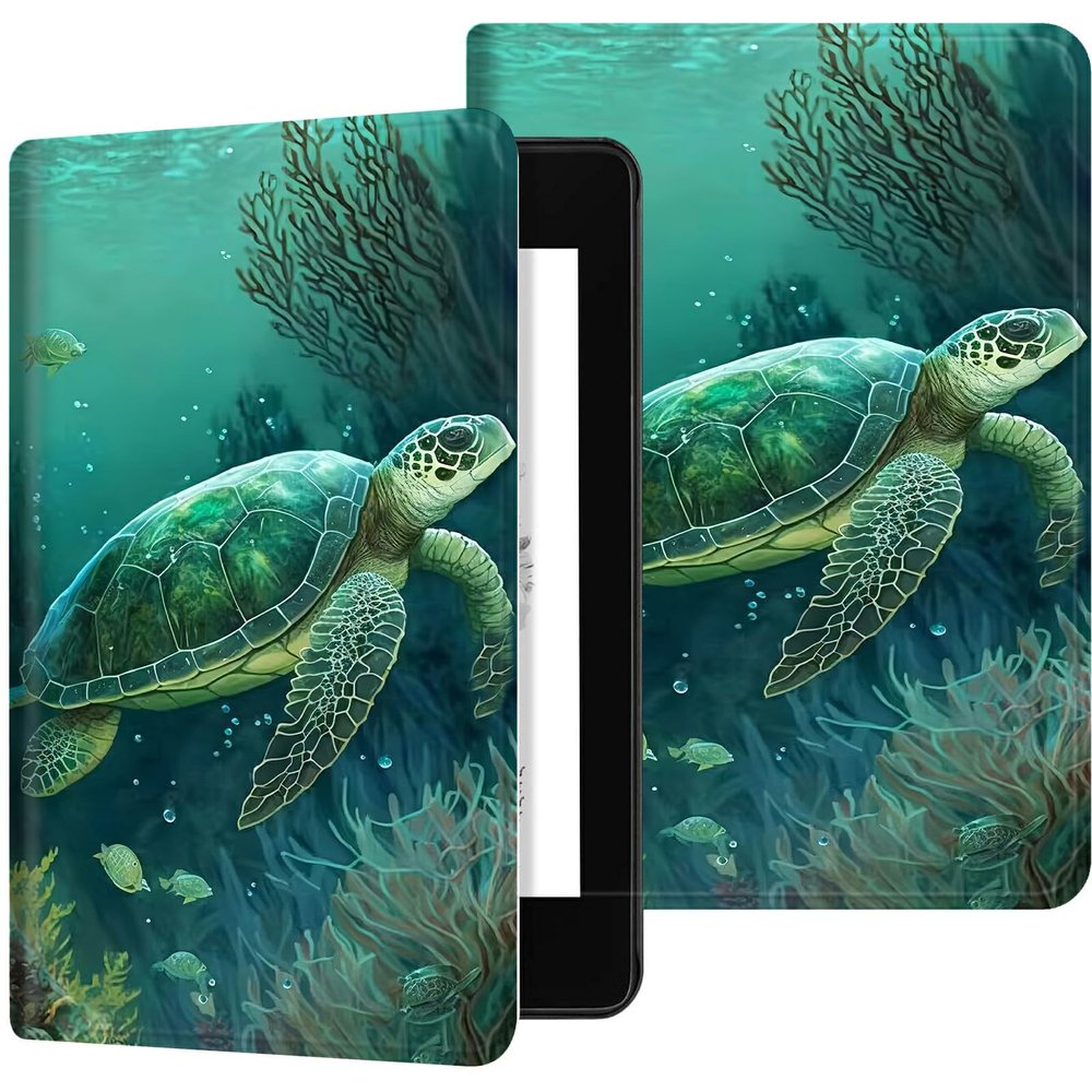 Case for 6" All-New Kindle (11th Generation 2022 Release Only), Slim PU Leather Folio Kindle Cover, with Auto Sleep and Wake & Adjustable Stand for Kindle 11th Gen 2022 Case 6", Green Turtle