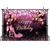 10 x 8 Black Gold Pink Glitters Birthday Backdrop for Girl Women Photoshoot Happy Birthday Party Banner High Heels Champagne Pink Golden Balloons Decorations Photography Background view 4