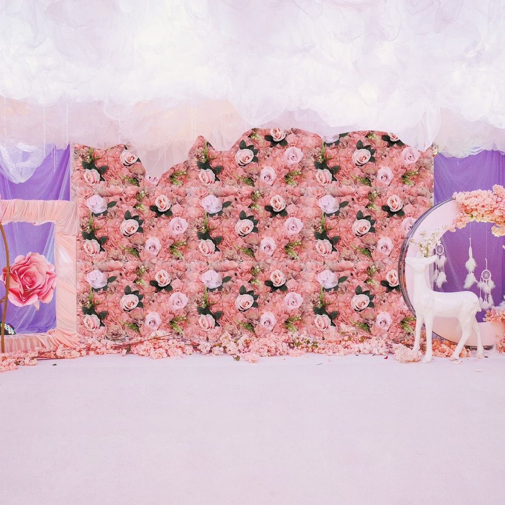 12pcs 3D Artificial Flower Wall Backdrop Panel 60 x 40 cm Fake Pink Rose Realistic Flower Wall Panel Romantic Faux Flower Wall Decor Artificial Floral Wall Panel for Wedding Banquet Party Decor