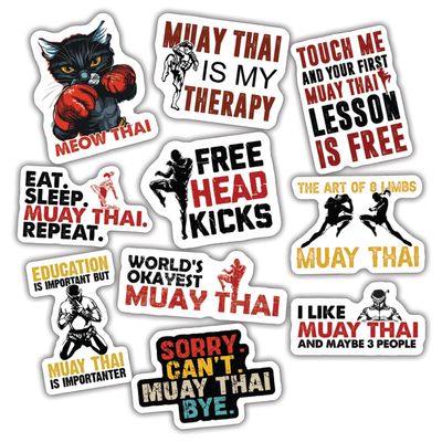 10pcs Muay Thai Sticker Sheet, Cute Sporty Vinyl Decals for Muay Fighters, Coaches, Martial Arts Fans, Waterproof, UV-Resistant, for Laptop, Water Bottle, Gym Bag, Journal, Notebook, Phone Case