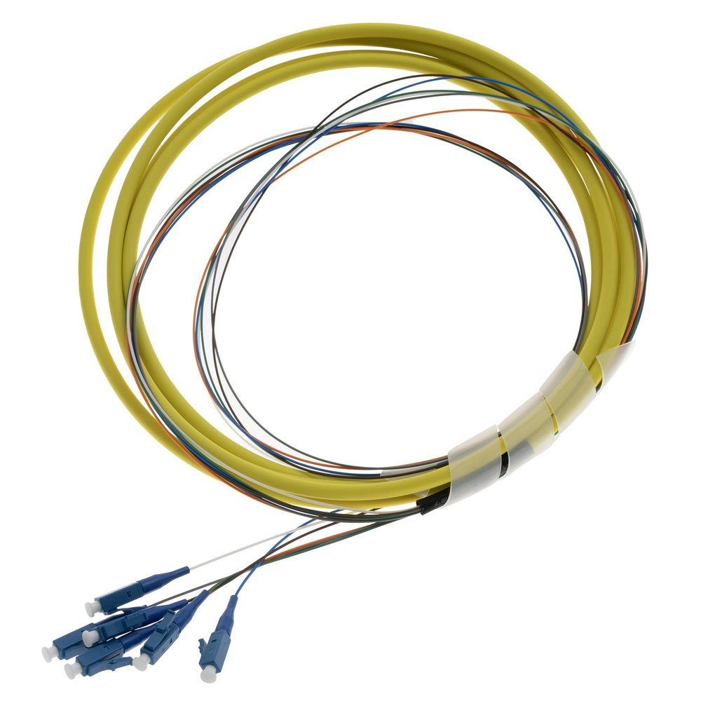 COMZON 6 Strand Fiber Distribution Pigtail, Singlemode, LC/UPC Connectors, Blue Boots, 9.8 Feet (3 Meter) - Low Insertion Loss
