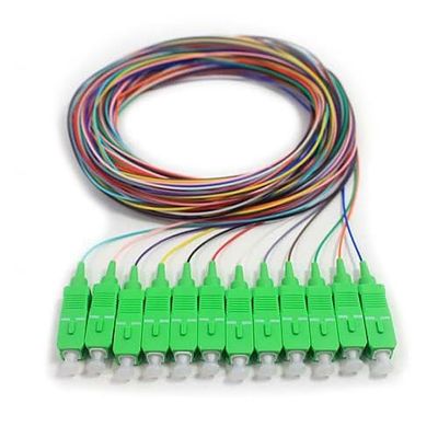 12-Strand SC/Angled Physical Contact Fiber Pigtail, Singlemode 9/125, Green Boot, 9.8 Feet (3 Meter) - Color Coded for High Fiber Splicing
