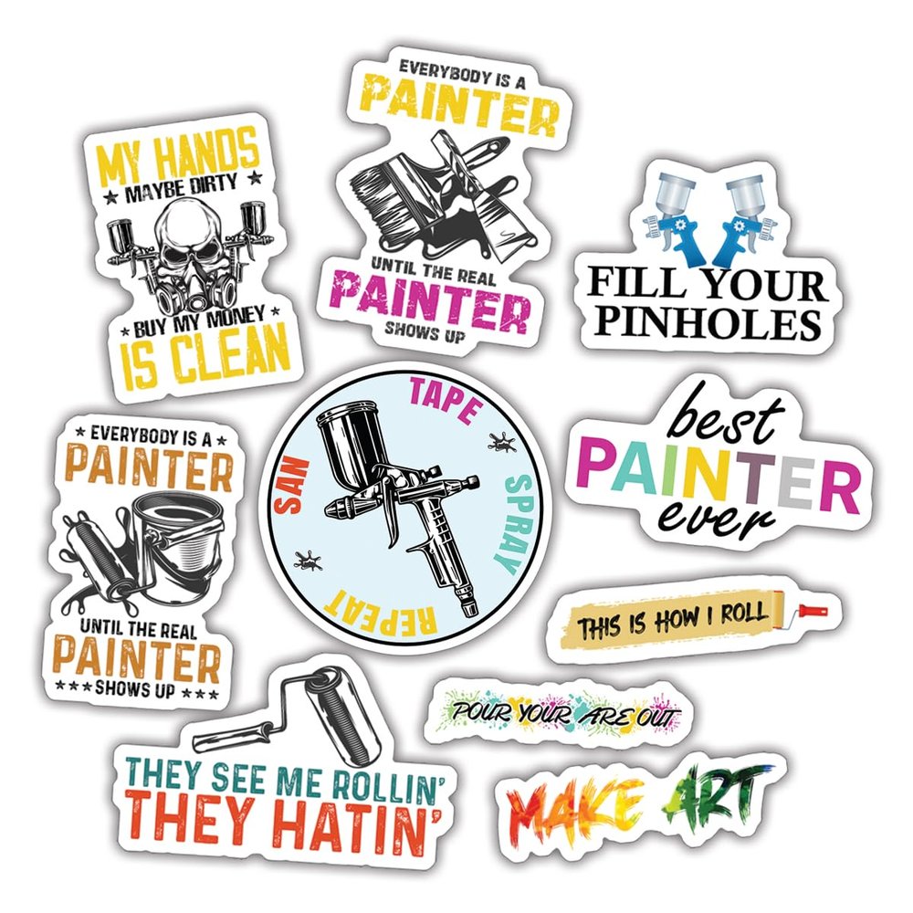 10pcs Painter Stickers Sheet, Waterproof, UV-Resistant, Artist Decals, Painting Contractor Essentials, Gifts for Painter, Versatile Use for Laptop, Water Bottle, Journal, Notebook, Phone Case