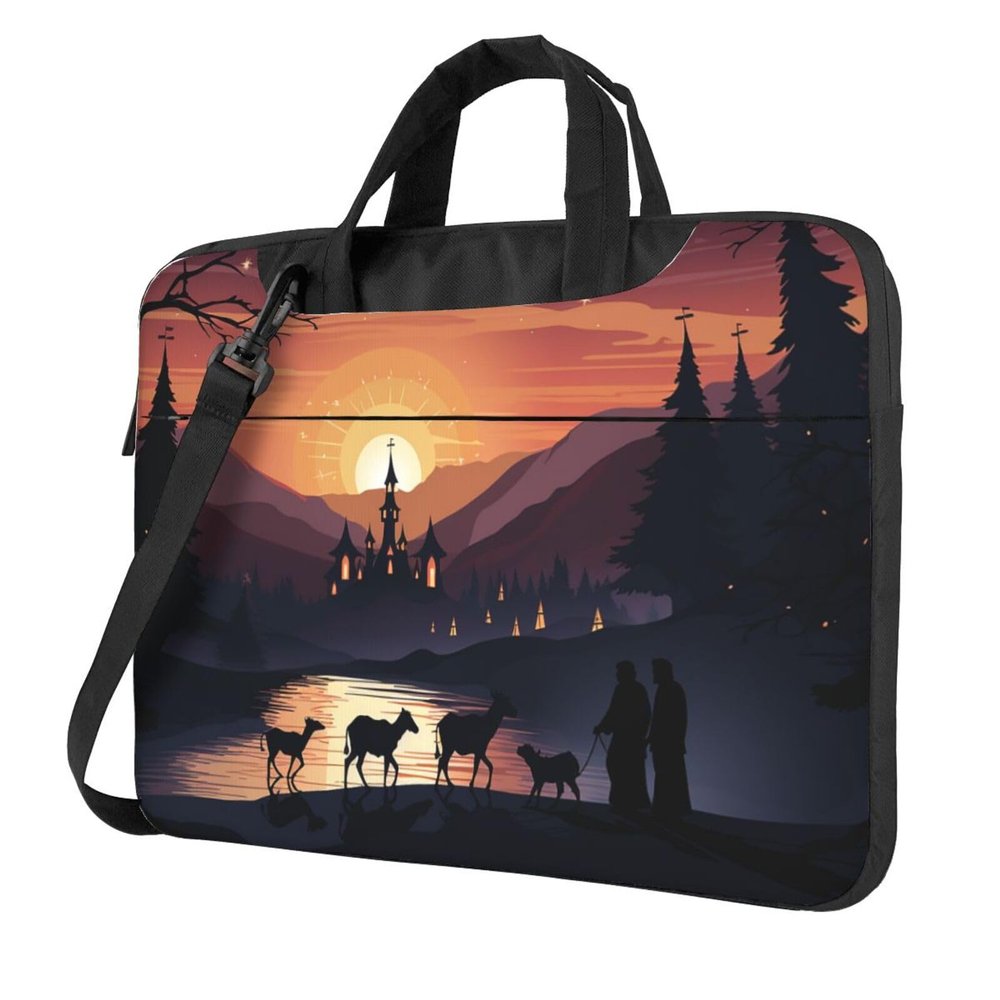 BTCOWZRV Laptop Bag 13-15.6 inch Laptop Shoulder Bag for Men Women Christmas Scene Computer Bag Messenger Bag for Work, Black