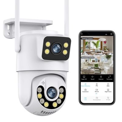1080P PTZ Outdoor Security Camera, Dual Lens Linkage Wireless WiFi Cameras for Home Security, 360 View Auto Tracking Surveillance Camera with Human Detection, Color Night Vision, Two-Way Audio
