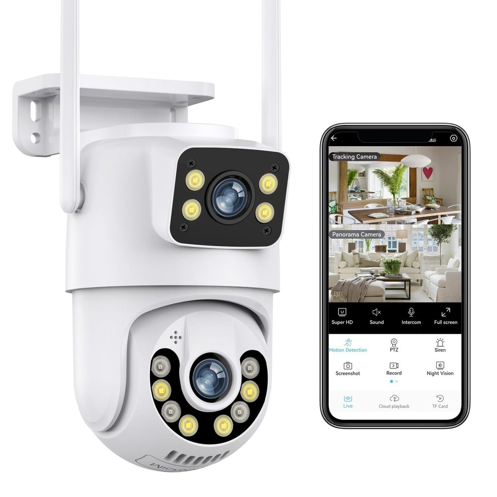 1080P PTZ Outdoor Security Camera, Dual Lens Linkage Wireless WiFi Cameras for Home Security, 360 View Auto Tracking Surveillance Camera with Human Detection, Color Night Vision, Two-Way Audio