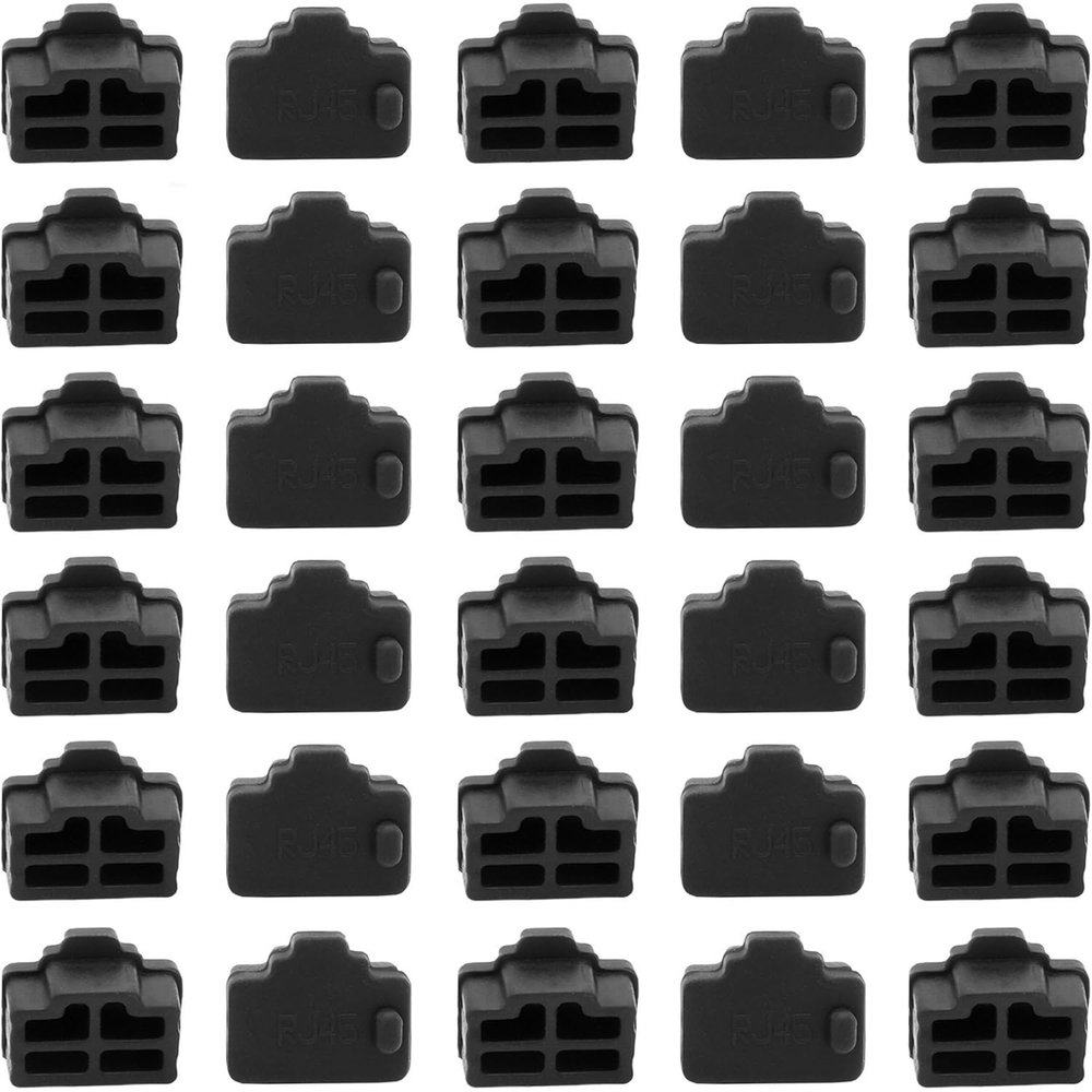 30 Pcs Silicone RJ45 Ethernet Hub Port RJ45 Anti-Dust Cover Cap Protector Plugs Stoppers for RJ45 Female Port Devices,TV,Computer,Other Devices,Black