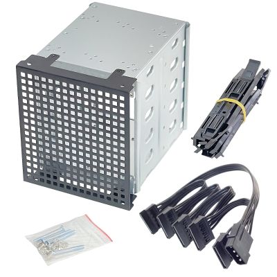 Generic Galvanized Steel Hard Drive Rack 5*3.5inch SATA SAS HDD Cage Adapter Rack Bracket Tray with IDE Large 4 Pin to 5 SATA 15 pin line, LO5-4P