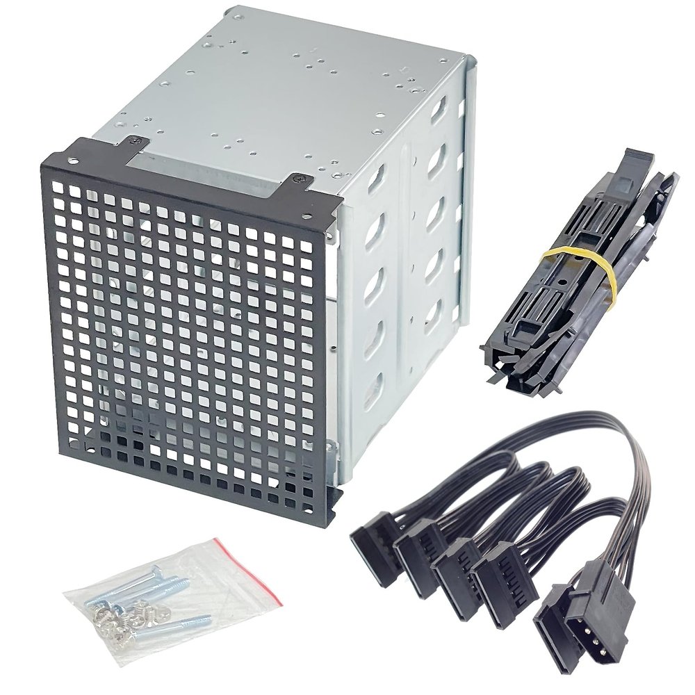 Generic Galvanized Steel Hard Drive Rack 5*3.5inch SATA SAS HDD Cage Adapter Rack Bracket Tray with IDE Large 4 Pin to 5 SATA 15 pin line, LO5-4P