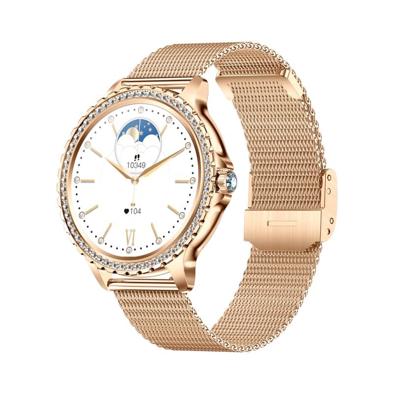 connected wrist Lady's Fashion Smartwatch BT Call 1.32inch Round Screen Health Monitoring Fitness Tracker Waterproof AI Voice Assistant Women's i58 Smart Watch Gold Silver (Gold)