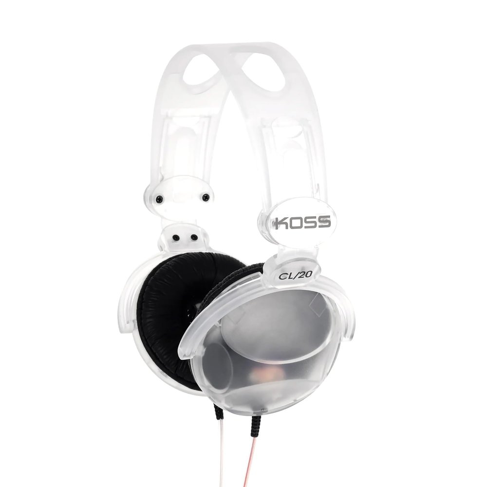 Koss CL/20 Clear Transparent On-Ear Headphones, 80s and 90s Style, Retro Look, 3.5mm Plug, Adjustable Headband, Leatherette Cushions