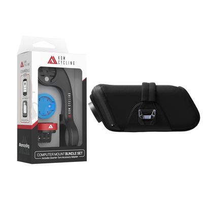 KOM Cycling CM06CK Computer Mount Bundle(Black) + Saddlebag for Varia