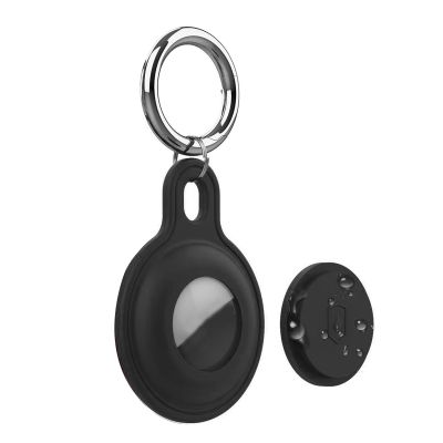 Mllepjdh Case for Airtags Holder Silicone Keyring Case TrackerChain Locator Finder Accessories Anti-Lost Covers, Black