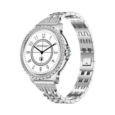 connected wrist Lady's Fashion Smartwatch BT Call 1.32inch Round Screen Health Monitoring Fitness Tracker Waterproof AI Voice Assistant Women's i58 Smart Watch Synthetic Diamond Band (Silver)