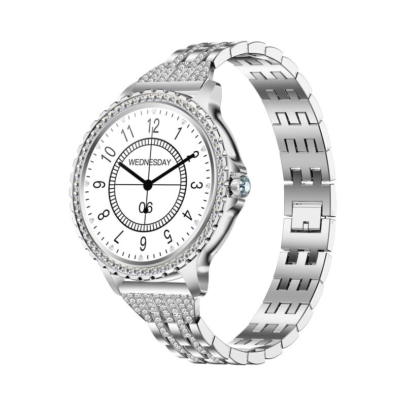 connected wrist Lady's Fashion Smartwatch BT Call 1.32inch Round Screen Health Monitoring Fitness Tracker Waterproof AI Voice Assistant Women's i58 Smart Watch Synthetic Diamond Band (Silver)