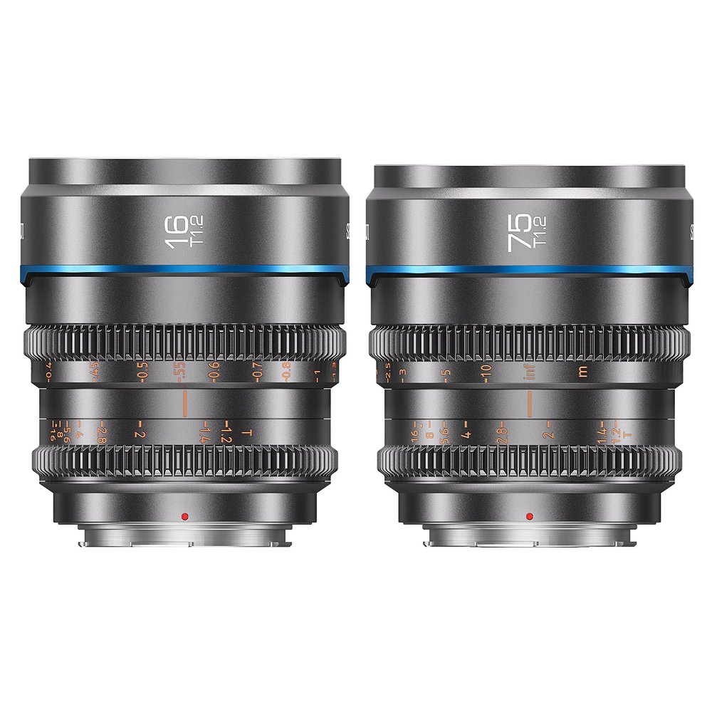 SIRUI Night Walker T1.2 S35 16mm & 75mm Cine Lens Set, Large Aperture Manual Focus Lens for RF Mount, Metal Grey