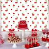 5x3ft White Cherry Themed Backdrop Fruits Cartoon Backdrops Cherry Themed Photography Background Photo Studio Props for Boys Girls Baby Shower 1st 2nd 3rd Birthday Cherry Themed Decor Supplies view 2