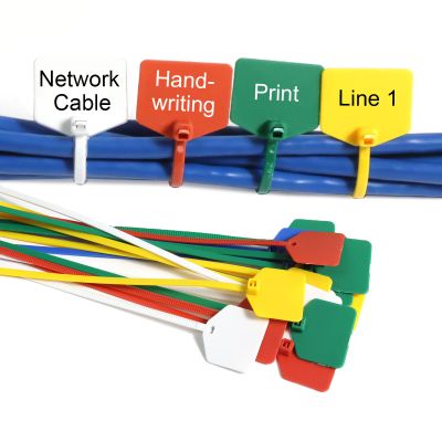 8 in Marker Nylon Cable Ties, Plastic Water Proof Tags, Self-Locking Written-on Cable Marker, Security Seals Label for Cabling, Wire Marking Label, Shipping Hanging Tags - Blue/ 100pcs