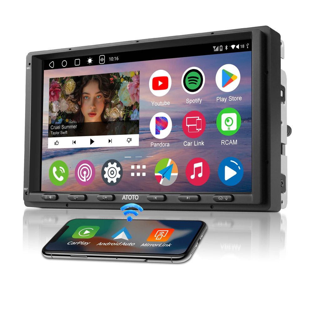 A6 Plus Double Din Car Stereo,Carplay/Android Auto Wireless Wired, Android Car Radio 7 inch,4GB+64GB + Support 4G LTE SIM& WiFi, QLED Screen,GPS Navigation, DSP System Head Unit
