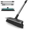 Heavy Duty Floor Scrub Brush with Long Handle, Adjustable Stainless Steel Handle, Stiff Bristles & Rubber Squeegee Scraper, Concrete Floor Scrubber for Cleaning Floor Concrete Deck Hardwood Patio Tile view 1