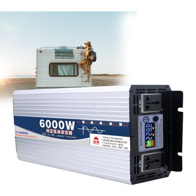 6000W-8000W Pure Sine Wave Power Inverter for Car with AC Outlets and Color Screen Display - DC 12V/24V/48V/60V to AC 220v Adapter,6000W-60V