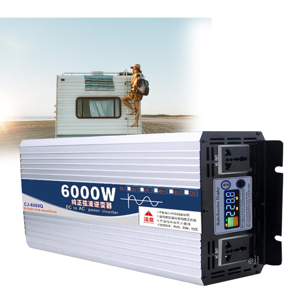 6000W-8000W Pure Sine Wave Power Inverter for Car with AC Outlets and Color Screen Display - DC 12V/24V/48V/60V to AC 220v Adapter,6000W-60V
