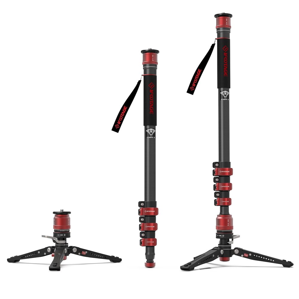 IFOOTAGE 71Carbon Fiber Monopod with Feet Cobra 3 Monopod C180F-P,Pedal Base Tripod CB3 Base-P Low Profile,for Sony,Nikon,DSLR,Max.Payload 17.64lb/8KG