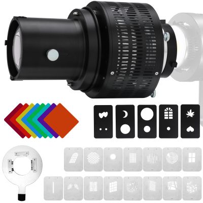 Bowens Mount Spotlight Conical Optical Snoot kit, Photography Studio Lighting Accessory with 20 Gobos(25 Patterns)& 8 Color Filters Compatible for Aputure Amaran,Godox LED Video Speedlite Light