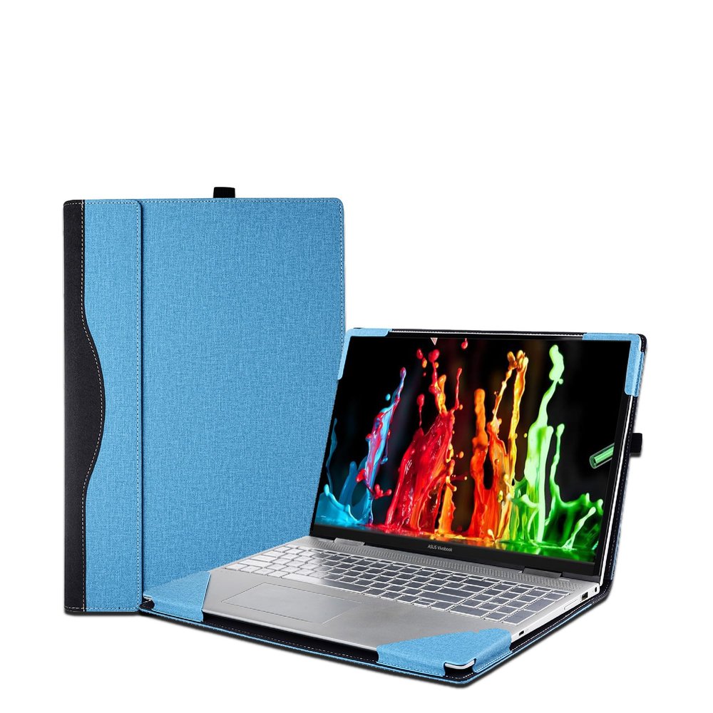 15.6 inch Cover Case for ASUS VivoBook Pro 15 OLED Laptop& for Vivobook 15X /S15 Series & for ASUS X515 M515 D515 F515,Detachable PU Leather Protective Sleeve Bag Accessories (Light Blue)